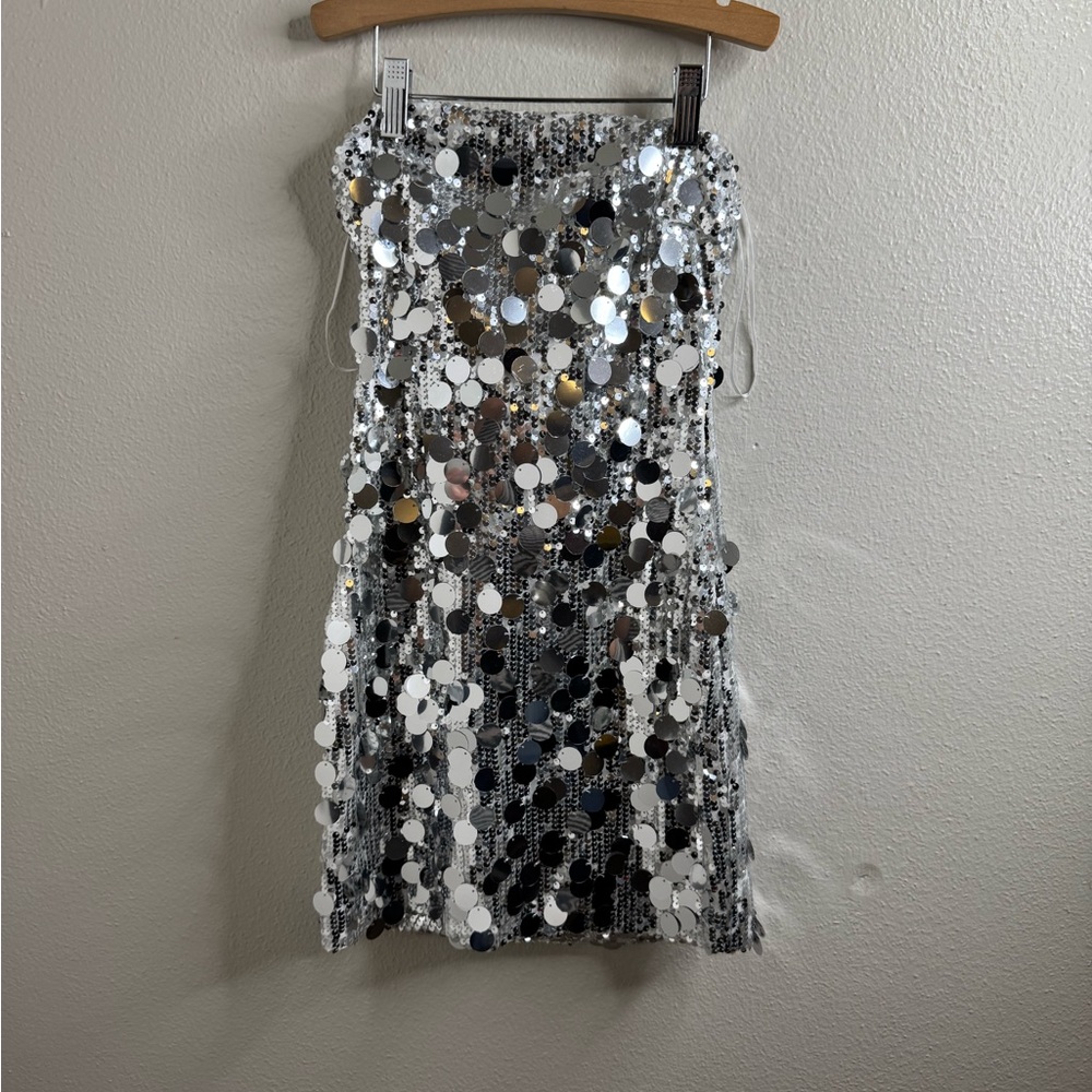 Fashion Nova Silver Sequin Disc Mini Dress